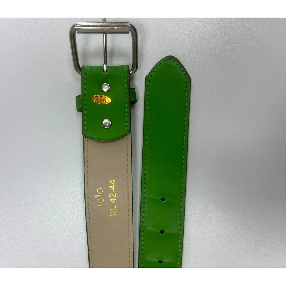 Y2K Kelly Green Wide Statement Belt XL 42-44 Silver Buckle Mod Neon Coastal Bold